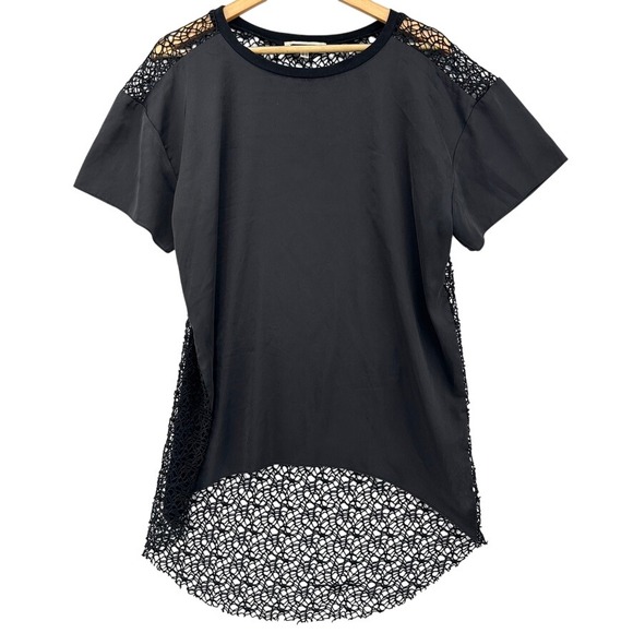 Ipekyol Tops - Ipekyol Black Crochet Mesh Back High Low Short Sleeve Top SZ10 EUR 40 Gothic
